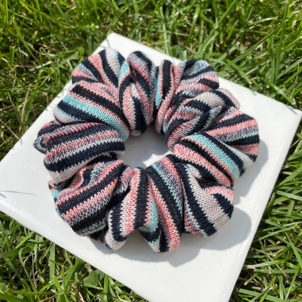 Multi Colored Striped Woven Knit Jumbo Scrunchie