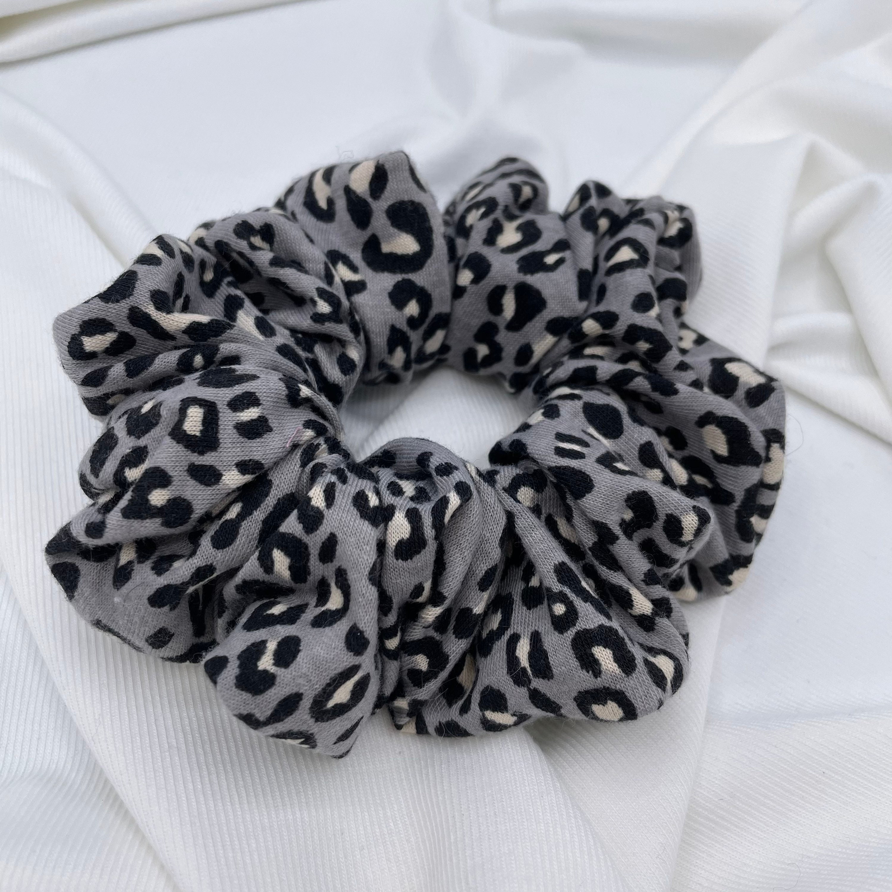 Leopard Print Cheetah Print Hair Scrunchie Grey and Black