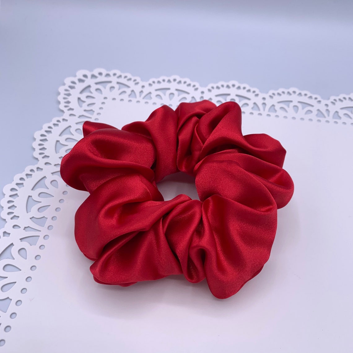 Extra Fluffy Red Satin // HANDMADE Hair Scrunchie NO BOW | Etsy