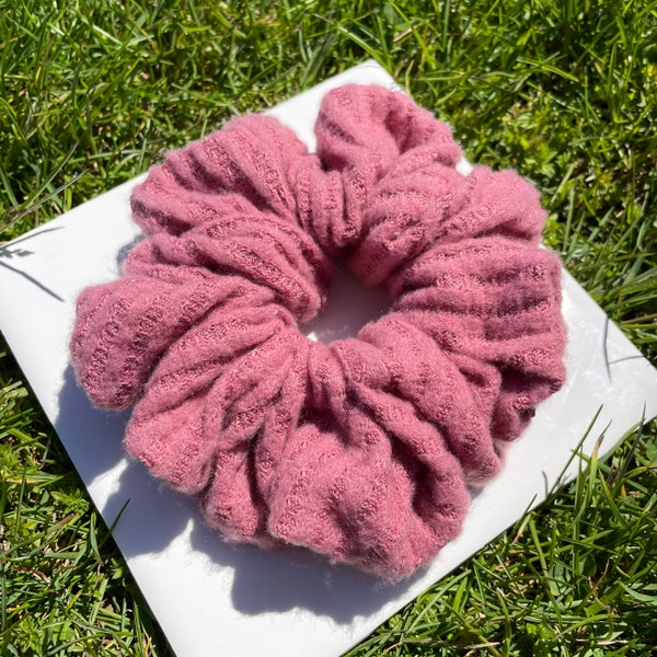 Pink Waffle Knit Scrunchie // Handmade Hair Scrunchie Hair Tie Knit Scrunchie