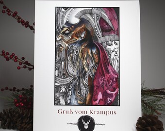 11"x14" Gruß vom Krampus Signed Open Edition Giclée Print, Occult Holiday Christmas Dark Surrealism Illustration Fine Art Archival Print