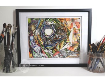 11x14 Spiral Out Archival Print of Original Surreal Watercolor and Pen Illustration