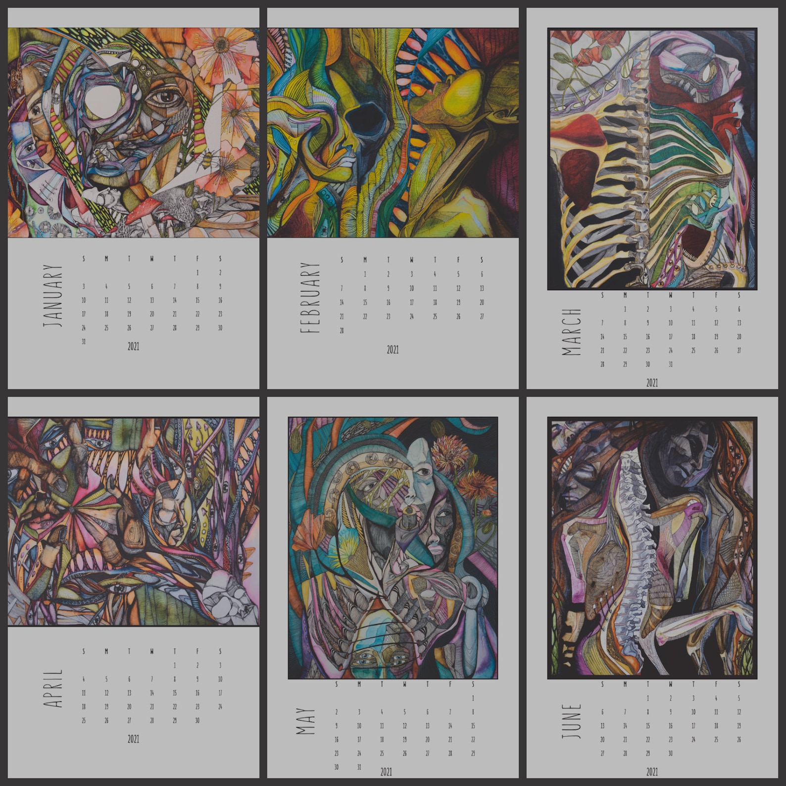 2021 Large Hanging Wall Calendar featuring Surreal Art Prints Etsy