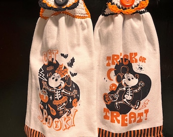 Halloween set Mickey Minnie Mouse - Crochet Hanging Kitchen Towel