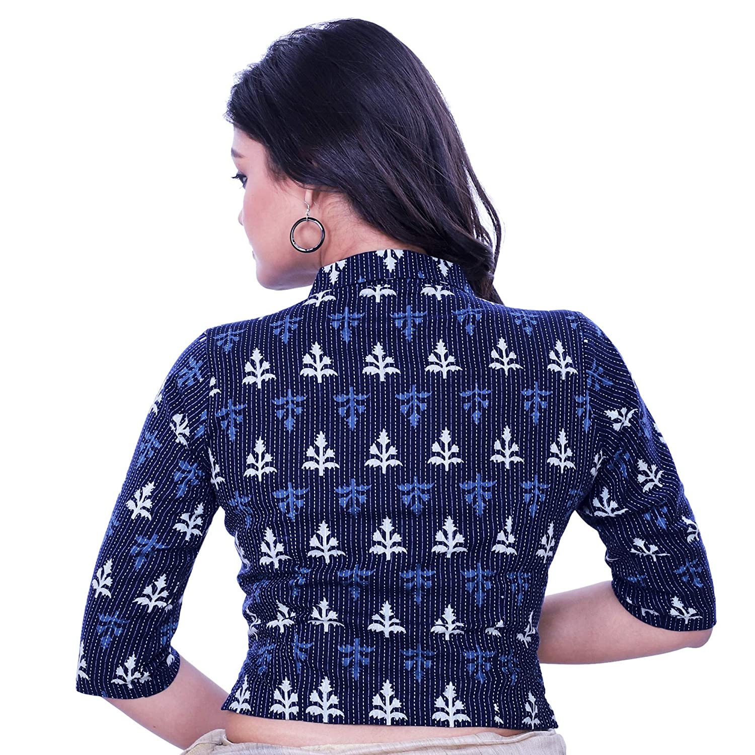 35OFF Indigo Blouse has Cotton Fabric Collared Neck Printed Etsy