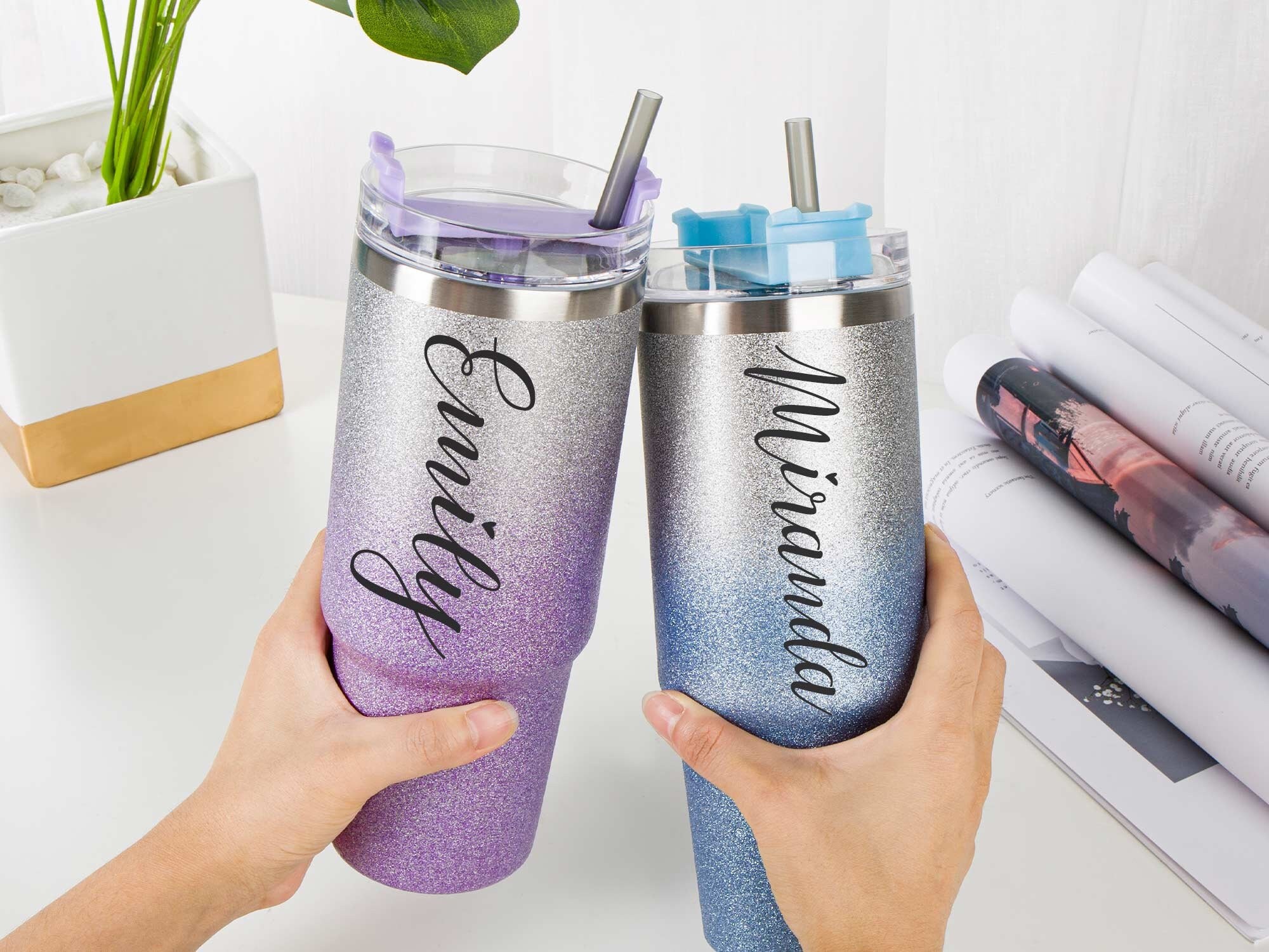 Custom Name Tumbler with Straw, Glitter Ombre Tumbler,Bridal Party Gift,Personalized Tumbler, 30oz tumbler