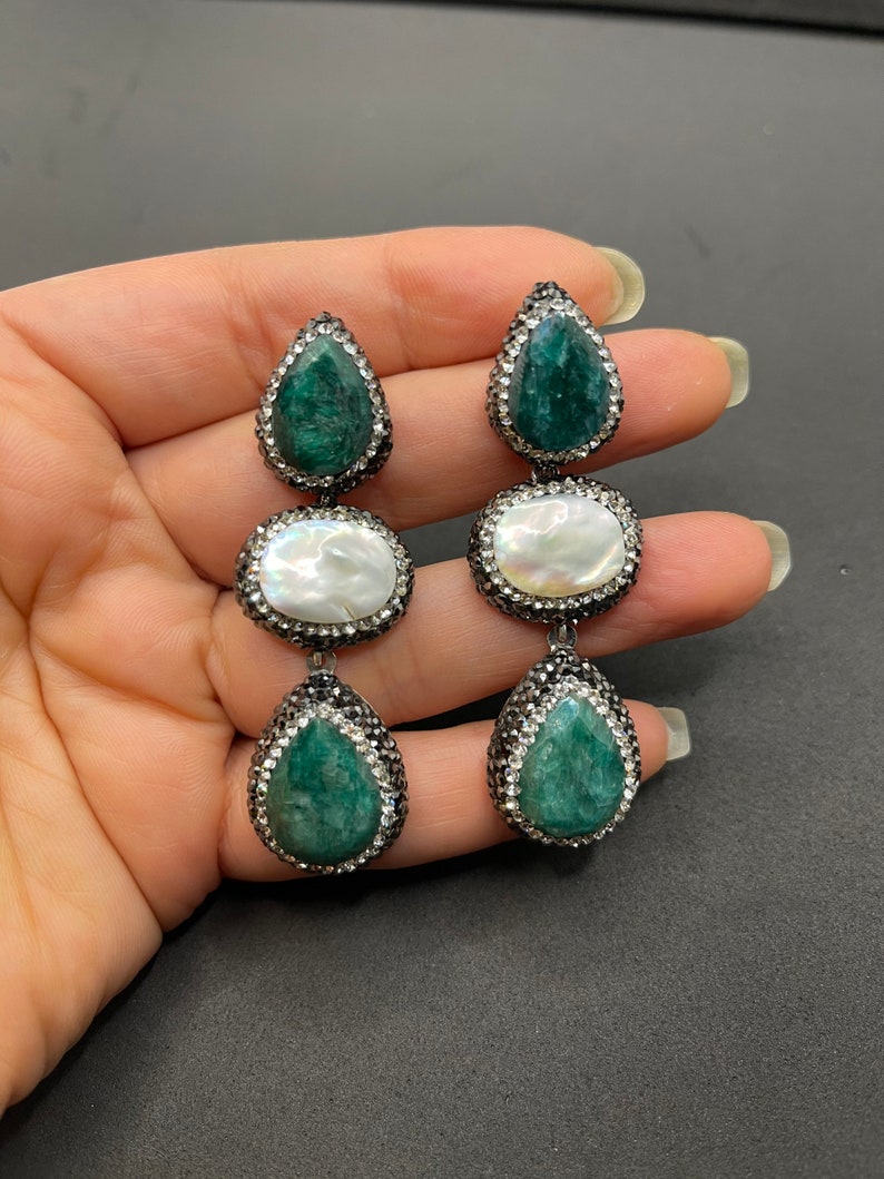 Sterling Silver Marcasite Earrings|Turkish Jewelry|Turkish Earrings for Women|Cocktail Long Dress Earrings Emerald Marcasite Drop Earrings