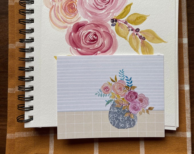 Potted Pink Roses Cards Set B
