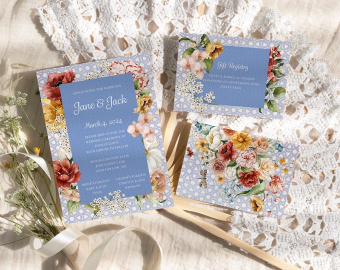 Blue Trellis Wedding Invitation