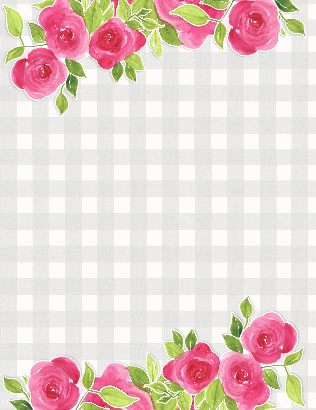 Pink Roses Printable Hot Pink Rose Printable Stationery - Etsy