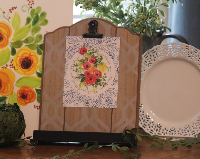 Thank You Card with Red Roses & Blue Background Set of 5