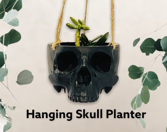 Black Skull Hanging Planter Pot| Gothic Plant Pots | Witchy Occult Planter Pot | Horror Planter Pot | Gothic Witchy Decor | Witchcraft