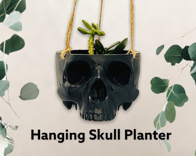Black Skull Hanging Planter Pot| Gothic Plant Pots | Witchy Occult Planter Pot | Horror Planter Pot | Gothic Witchy Decor | Witchcraft