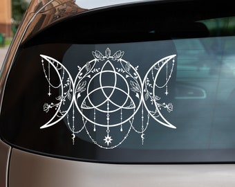 Triple Moon Triquetra Car Decal | Large Car Decals | Crescent Moon Decal | Witchy Car Decals | Boho Car Decals | Trinity Knot Decal