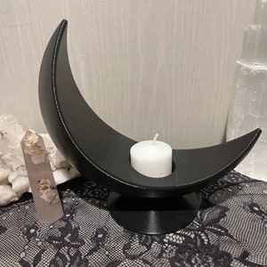 Large Crescent Moon Candle Holder | Crystal Sphere Stand | Crystal Ball Stand | Gothic Home Decor