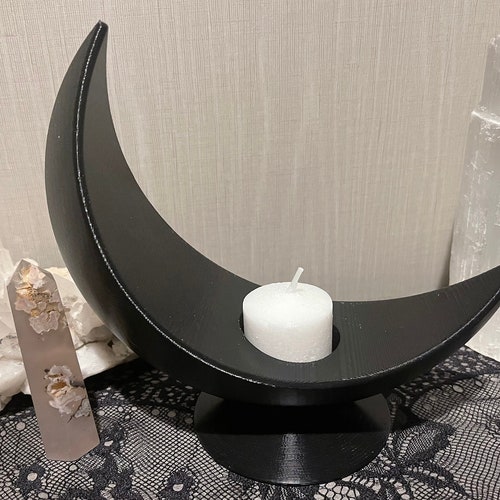 Crescent Moon Candle Holder Witchy Gothic Home Decor Black Etsy