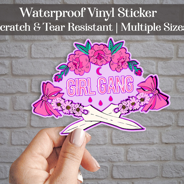 Girl Gang Flowers & Switchblades Waterproof Vinyl Sticker | Pastel Goth Stickers Decals | Girl Power Decals | Feminist Stickers