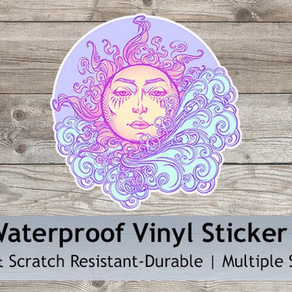 Sun and Ocean Waves Waterproof Vinyl Sticker, Boho, Hippie, Decals for Car bumper, Planner, Laptop, Tumbler, and More, Earthy, Nature, Pagan