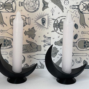 Crescent Moon Candle Holder | Witchy Gothic Home Decor | Black Candlestick Holders | Moon Phase Decor | Unique Gifts