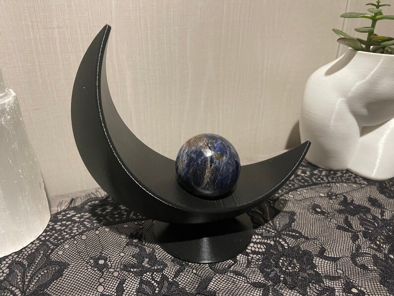 Large Crescent Moon Candle Holder Crystal Sphere Stand Etsy