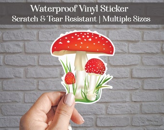 Red Mushroom Waterproof Vinyl Sticker, Fly Agaric, Decals for Laptop, Macbook, Car Bumper Sticker, Planner, Crafts, Tumbler, Mushrooms