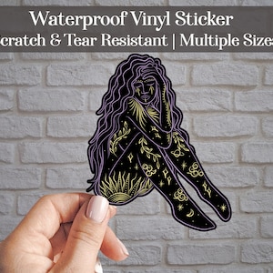 Celestial Goddess Waterproof Vinyl Sticker, Decals for Laptop, Car Bumper Sticker, Tumblers, Pagan Female, Boho, Stars, Long Hair