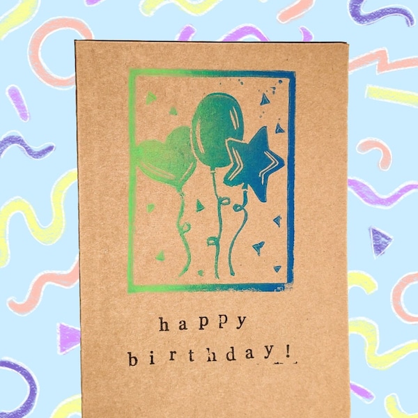 Birthday card with envelope | handprinted, dual-tone lino block print