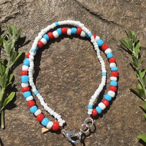 Red, White, and Blue Beaded Bracelet