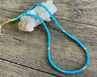 極薄ターコイズネックレス | アリゾナ産天然ターコイズ 2mm | ブルー