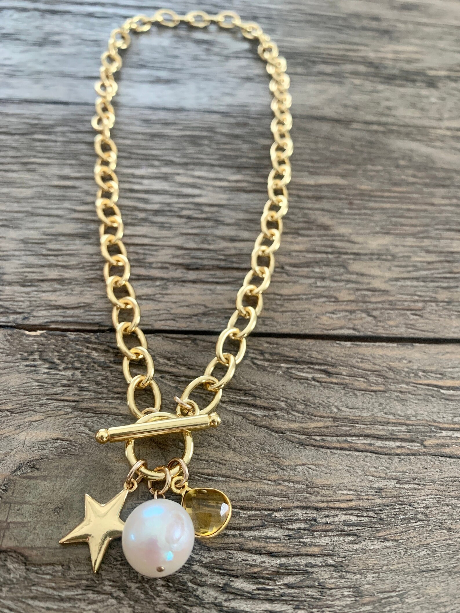 Yellow Topaz Genuine Freshwater Pearl 24k Gold Filled Chain | Etsy