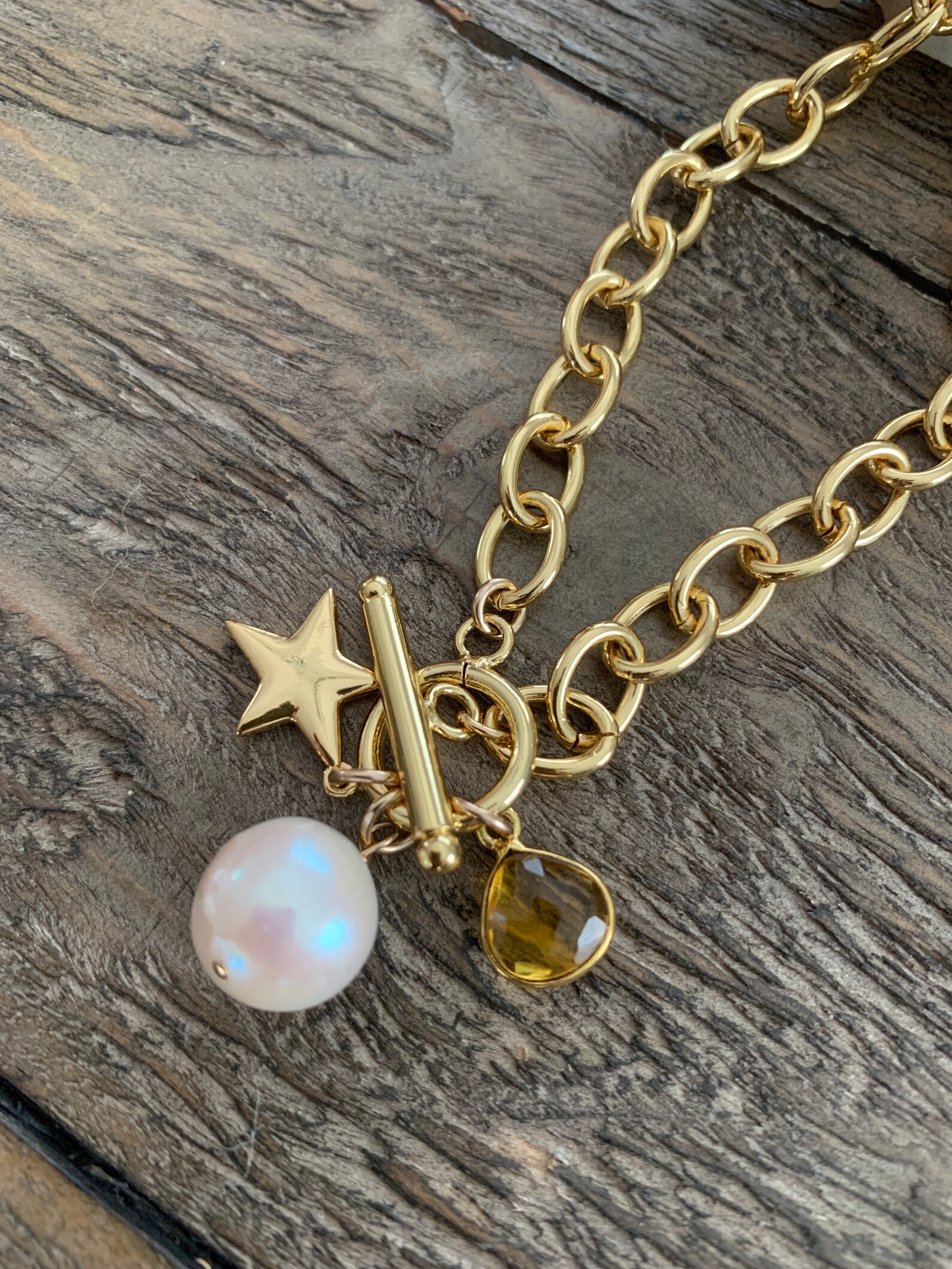 Yellow Topaz Genuine Freshwater Pearl 24k Gold Filled Chain | Etsy