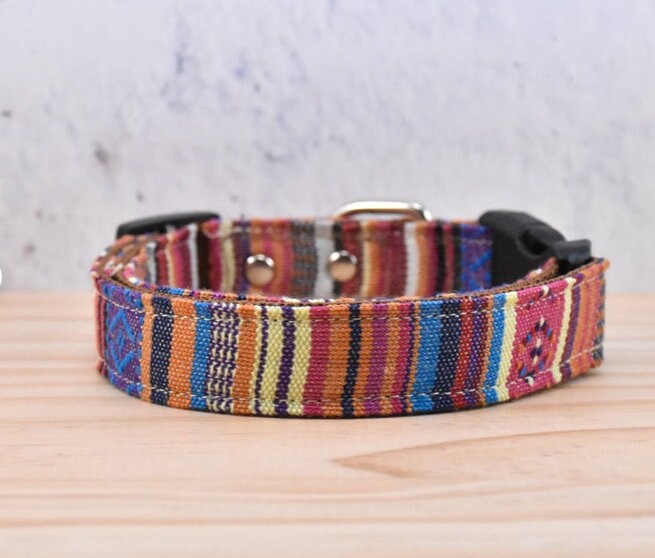 Collier de Chien Orange Boho - Collier de Chien Réglable Boho Mignon Tissu Collier d'animal Familier