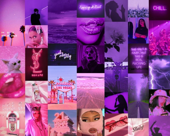 Galaxy Pink Aesthetic Collage Kit 52 Images Pink Purple Etsy