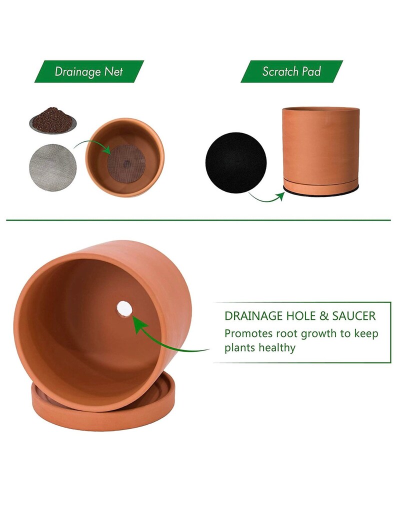 Terracotta Plant Pot With Drainage Hole and Saucer Round Etsy