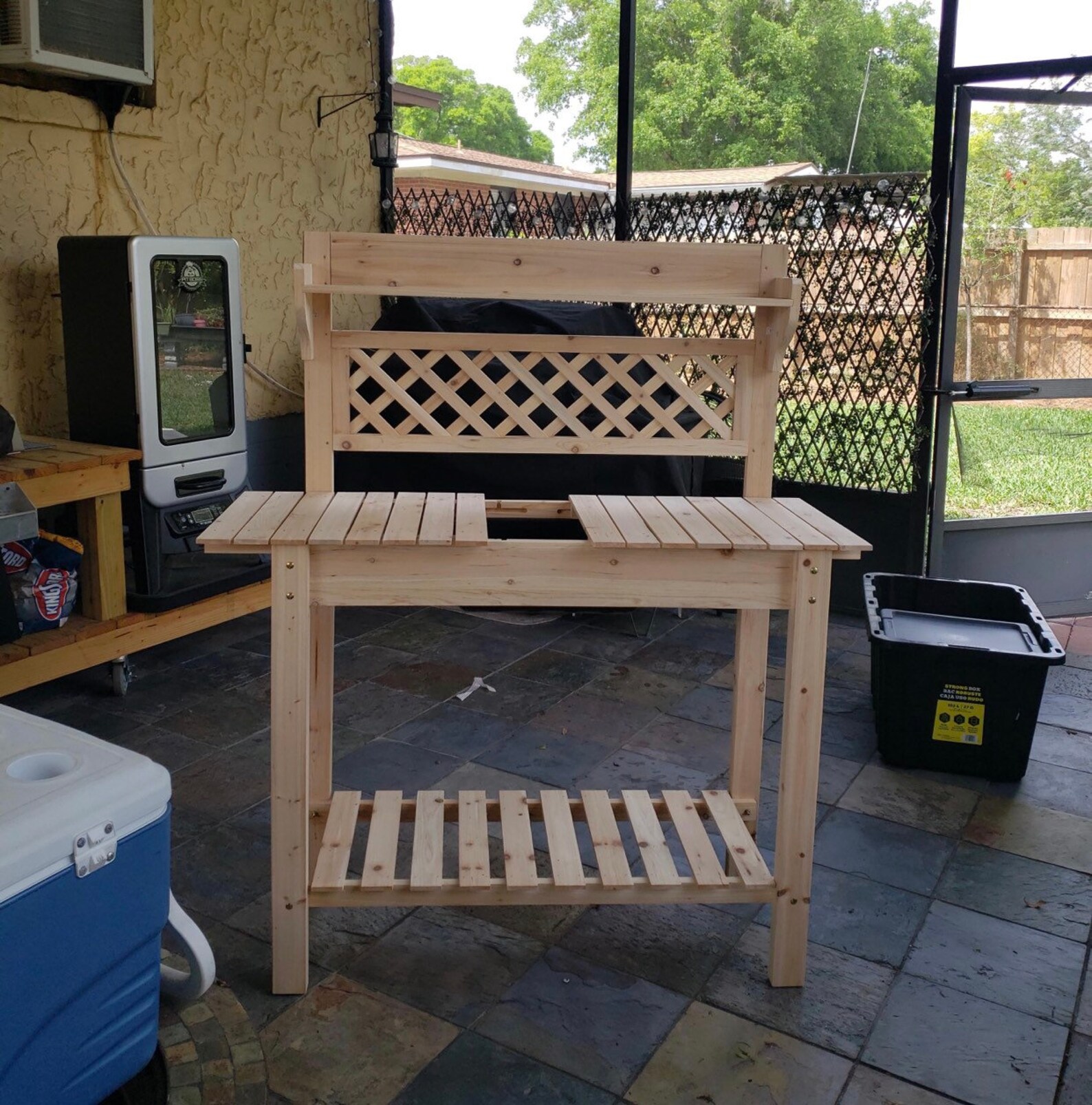 Garden Potting Bench w/Sliding Tabletop Wooden Workstation Etsy