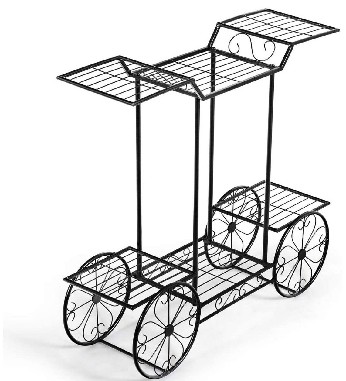 Garden Cart Metal Plant Stand with 4 Decorative Wheels Pot Etsy