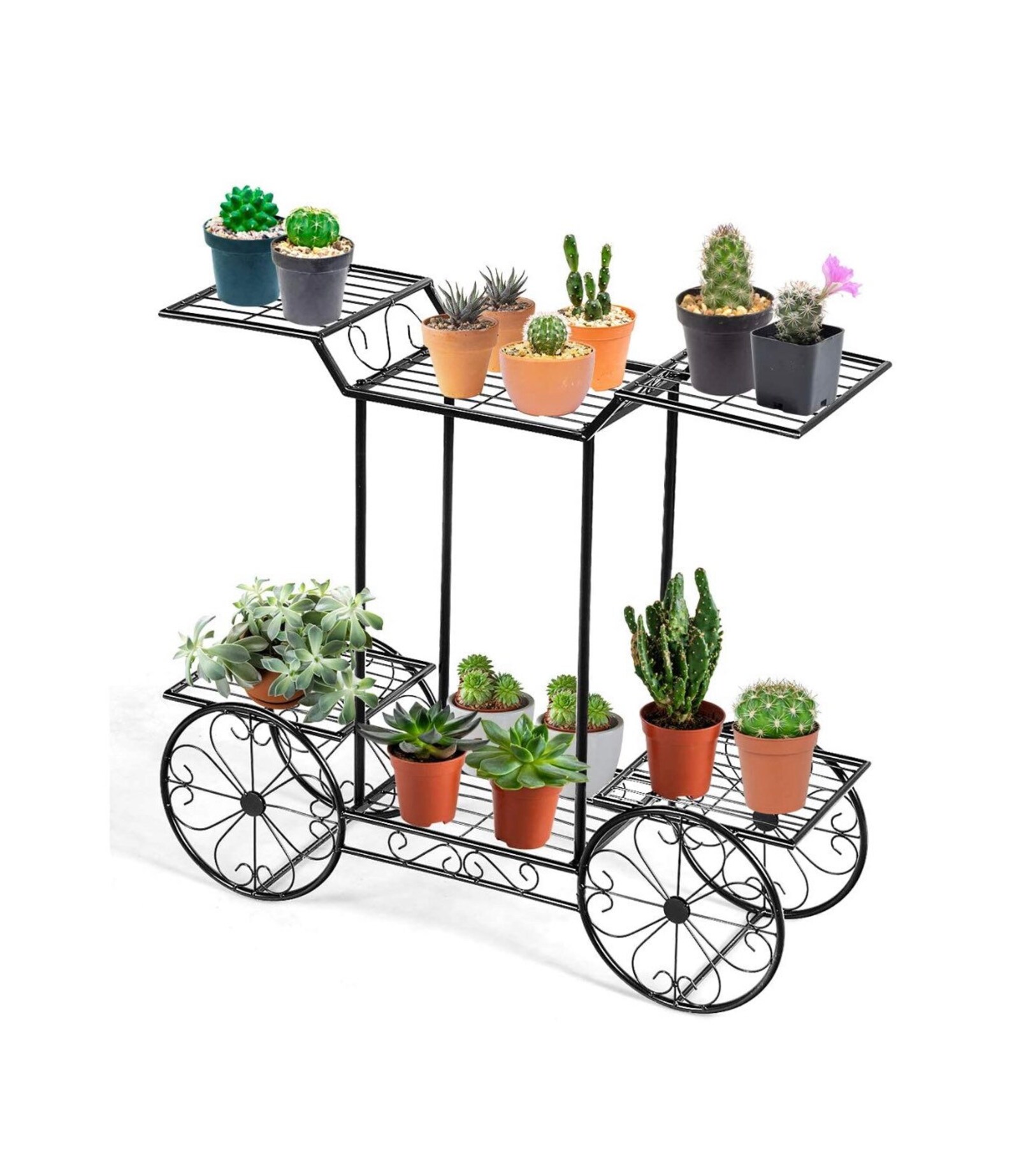Garden Cart Metal Plant Stand With 4 Decorative Wheels Pot Etsy
