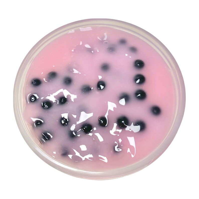 May include: Pink slime with black tapioca pearls in a clear plastic container.