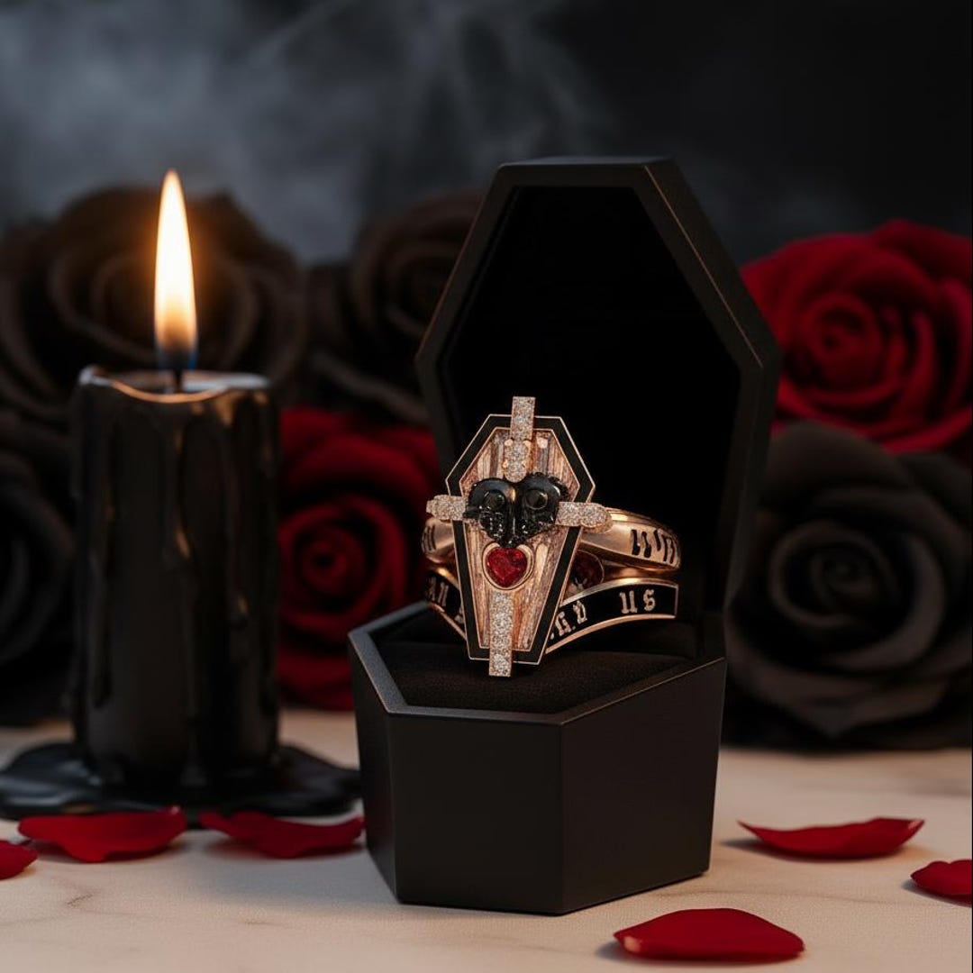 Gothic Skull Wedding Rings – Coffin Cut Diamond, Dark Romance Jewelry ...