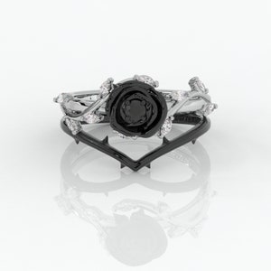 Black Rose Gothic Engagement Rings/Unique Goth Wedding Rings/Proposal Rings/Bridal Wedding Ring Sets/Punk Engagement Rings/Skull Rings/Gift