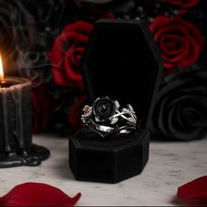 Black Rose Moissanite Engagement Ring - 14k Gothic Wedding Ring