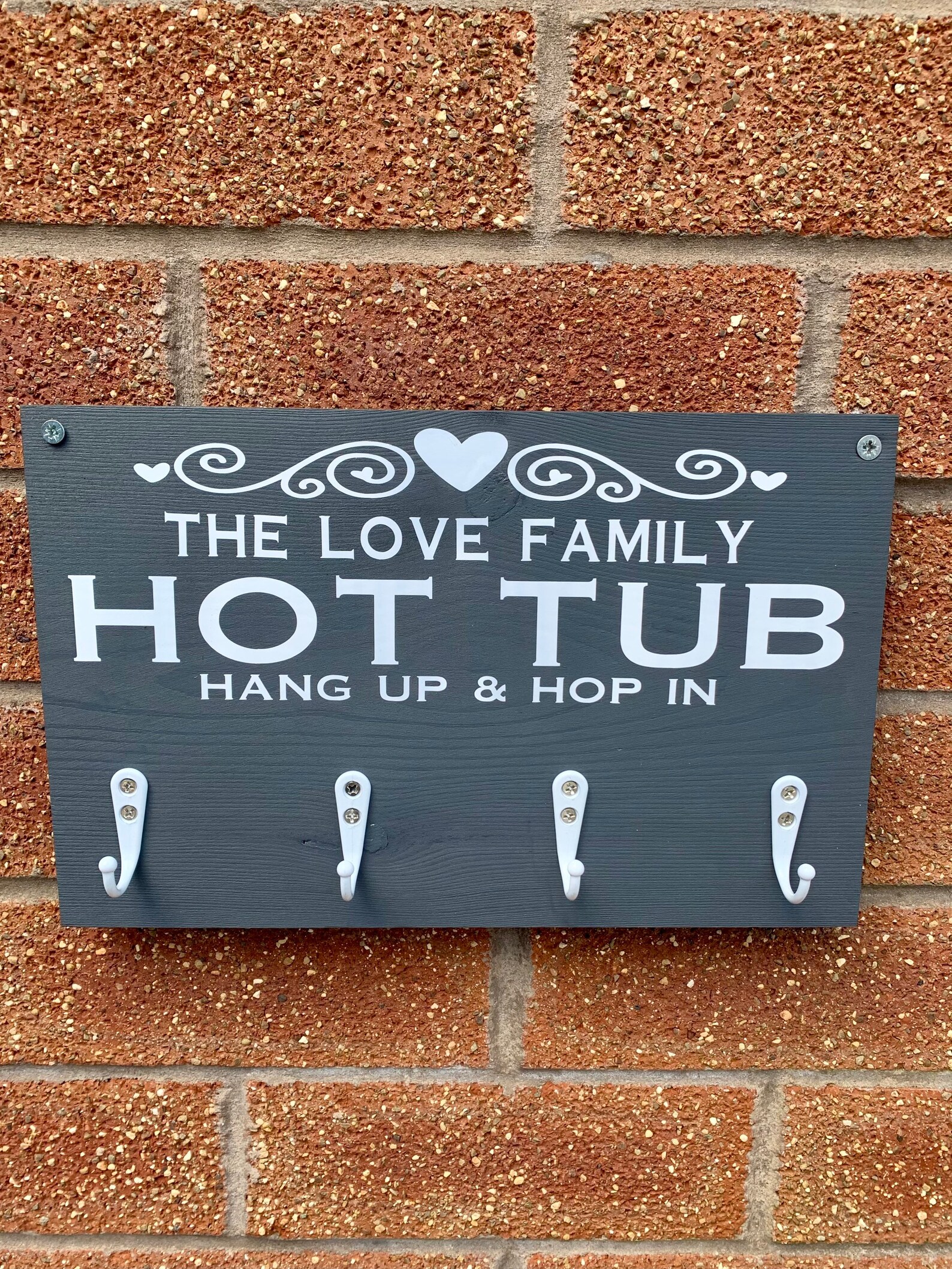 Hot Tub Sign Personalised Grey With Hooks Etsy UK