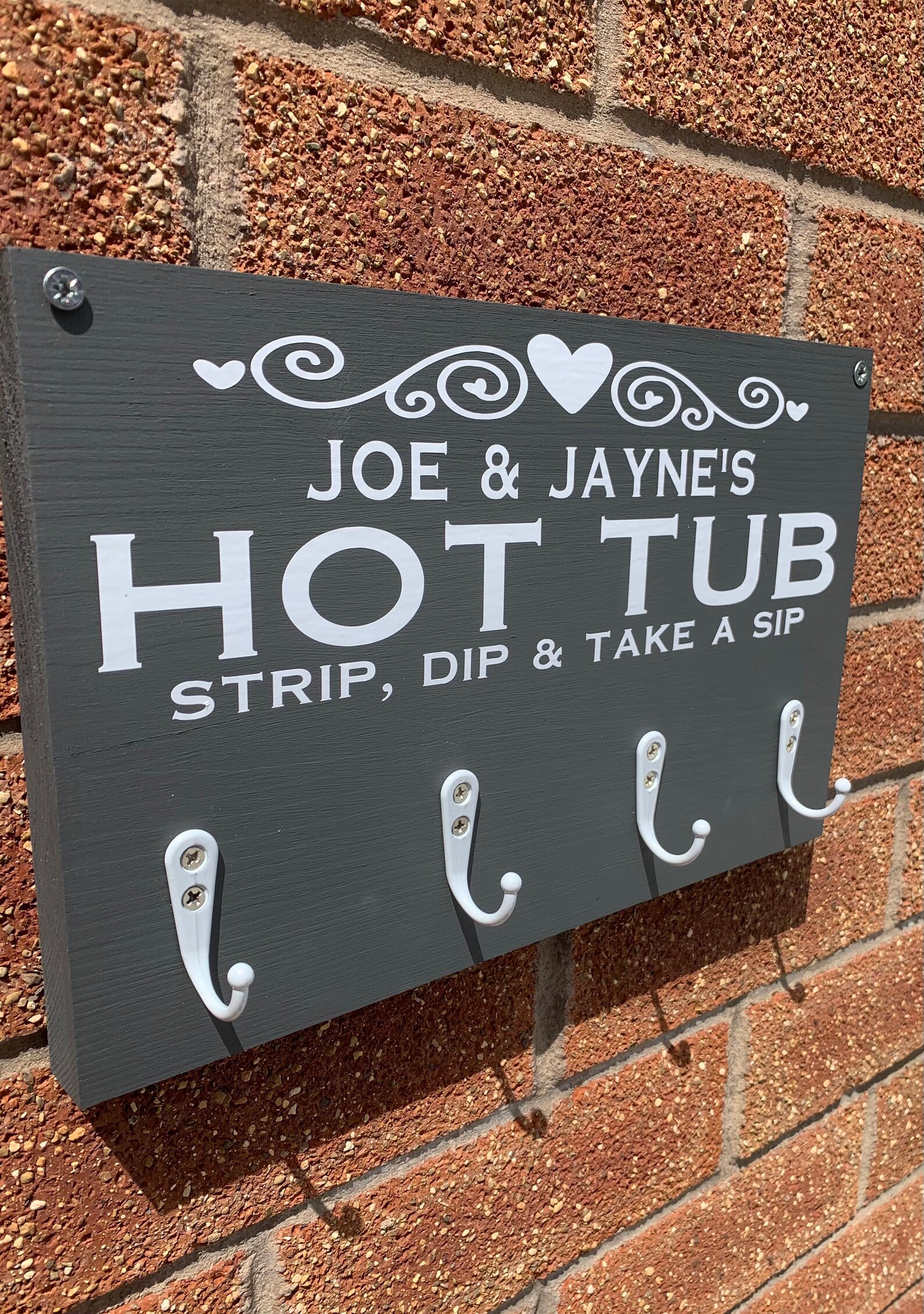 Hot Tub Sign Personalised Grey With Hooks Etsy UK