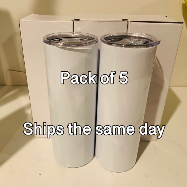 Pack of five 20 oz skinny straight stainless steal sublimation tumbler
