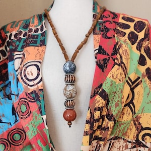 Handmade Ceramic & Wood Beaded Necklace: Boho Earthtones