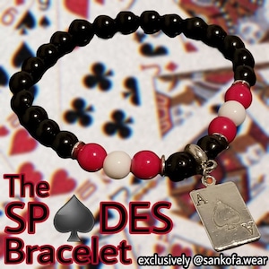 Ace of Spades Charm Bracelet: Black Resin Beads, Card Player Gift