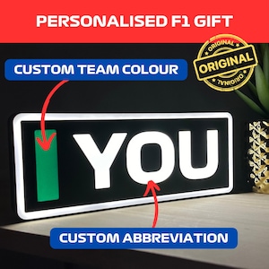 Personalised Formula 1 Name Abbreviation F1 Light with LED Lighting, F1 Racing, F1 Gift