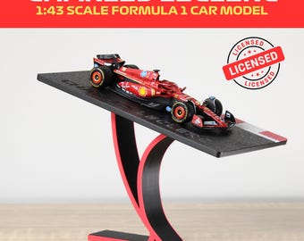 Charles Leclerc F1 1:43 Ferrari Diecast Model Car on Elegant Formula 1 Track Display Stand