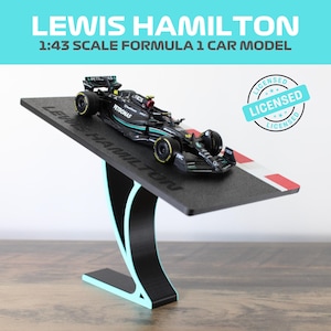 Lewis Hamilton F1 1:43 Mercedes Diecast Model Car on Elegant Formula 1 Track Display Stand