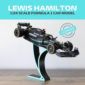 Lewis Hamilton F1 1:24 Mercedes Diecast Model Car on Formula 1 Team Colour Display Stand